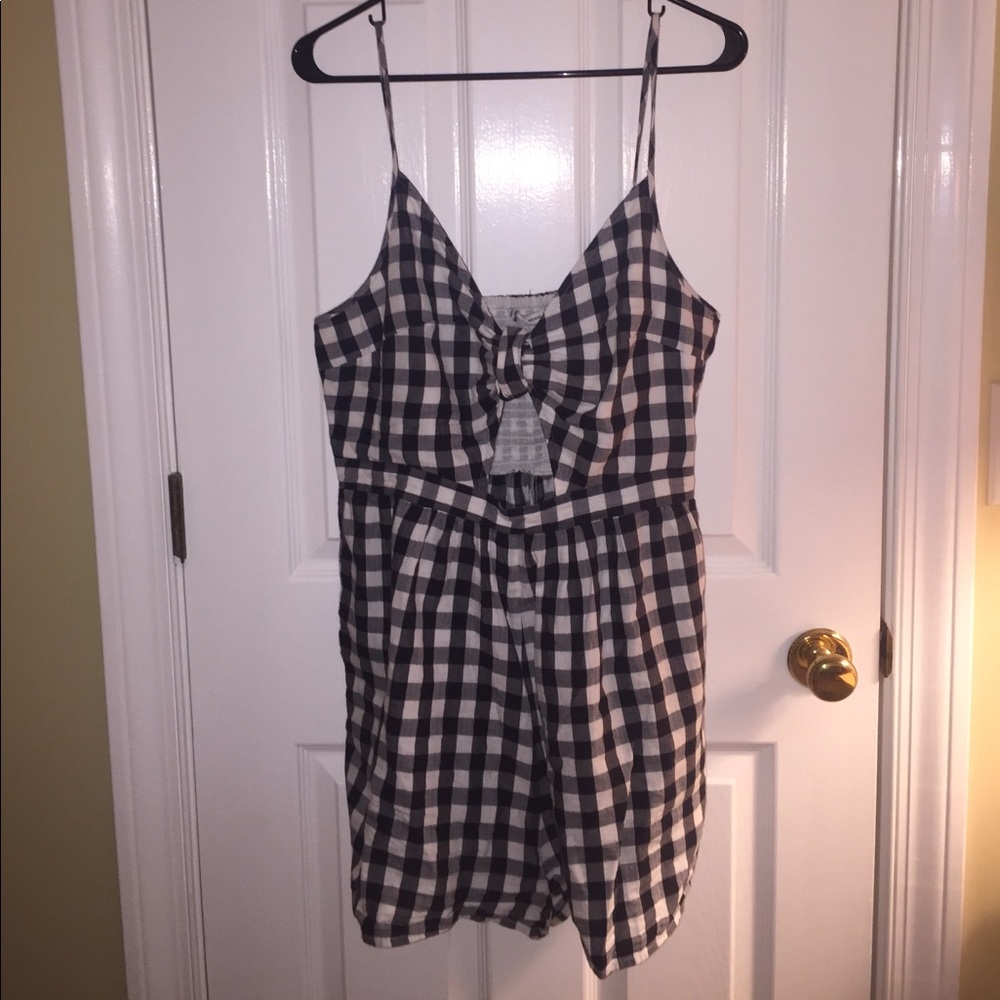 Gingham cut-out romper