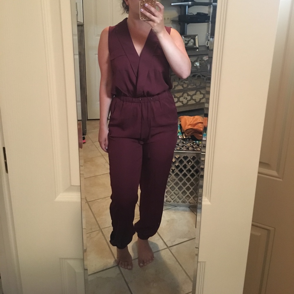 Burgundy jump suit