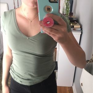 Muted green basic v-neck