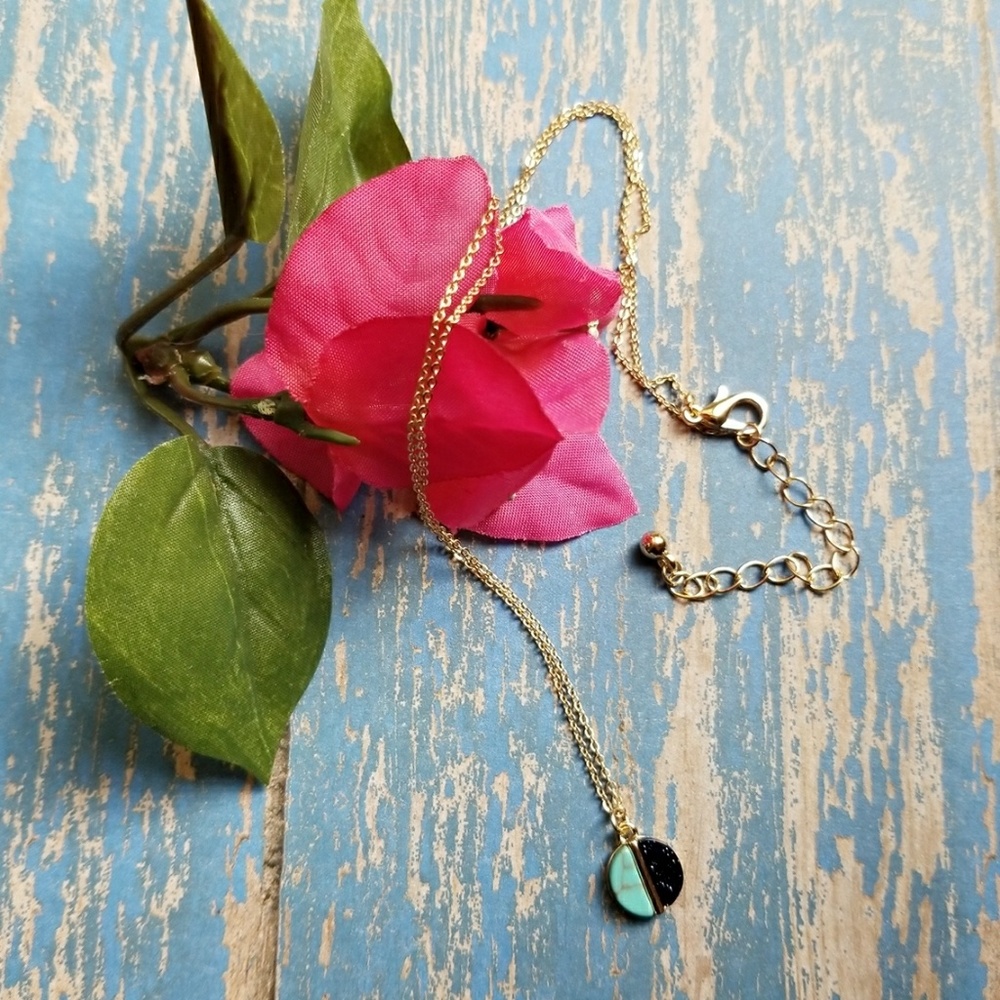 Turquoise Half Circle Charm Gold Necklace