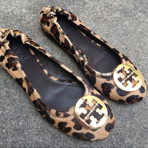 Tory Burch Calf-Hair Leopard Reva Flat