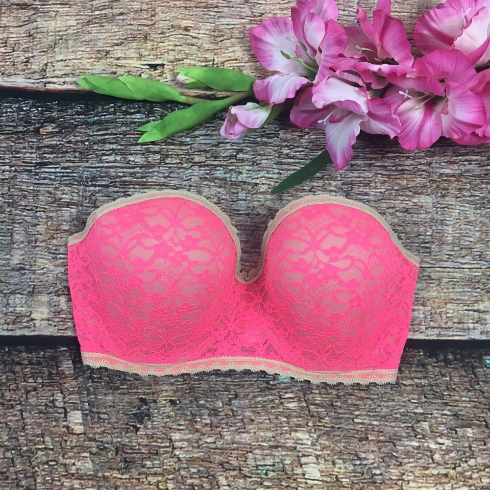Aerie Pink Lace Strapless Bra Size 34DD