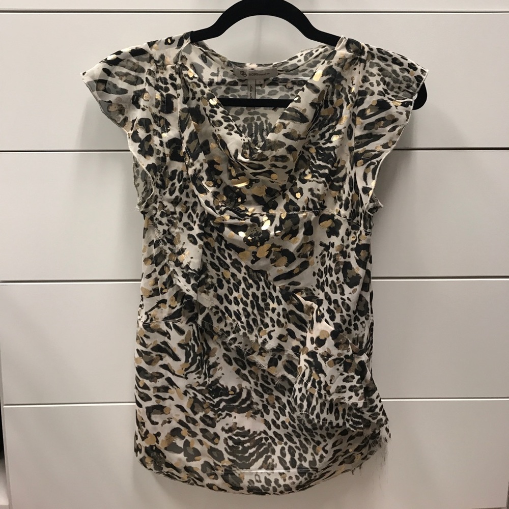 Bcbg ruffled animal print top