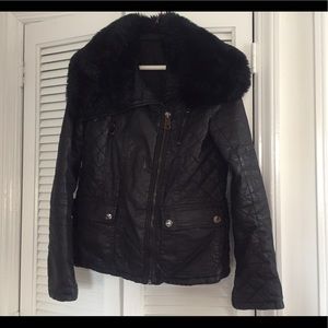 TopShop pleather coat with removable faux fur trim