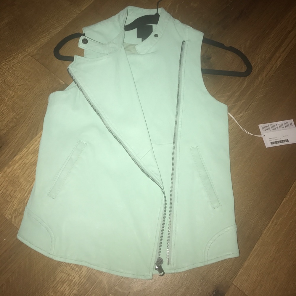 Mint leather moto vest.