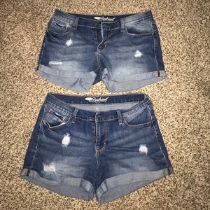 3 pairs of blue denim shorts