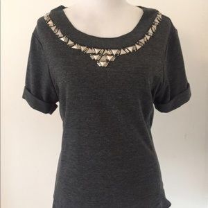 Francesca's Collections Embellished Grey Top
