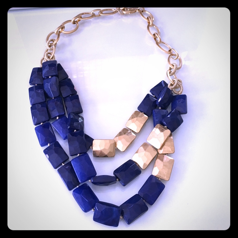 Stella & Dot blue and gold multi strand necklace