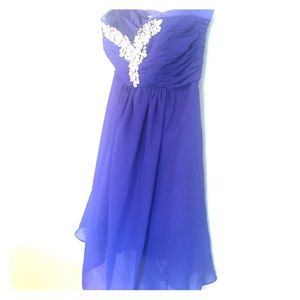 Strapless blue dress with rhinestones. Never worn!