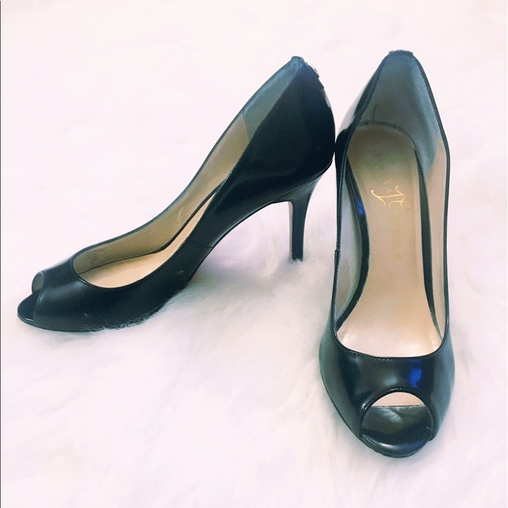 Sleek Black Patent Leather Peekaboo Toe Heel