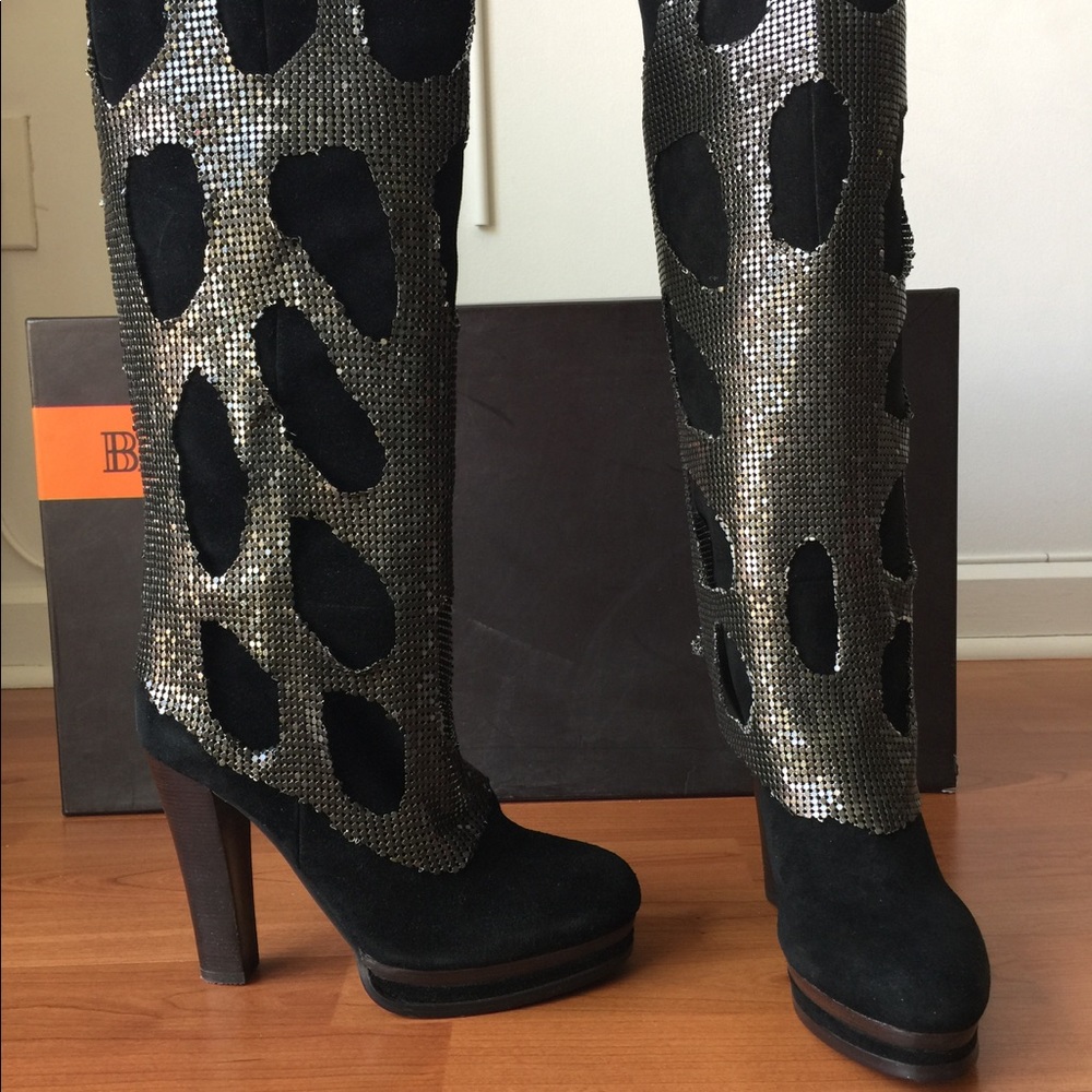 New Balmain Studded Calf Boots Black