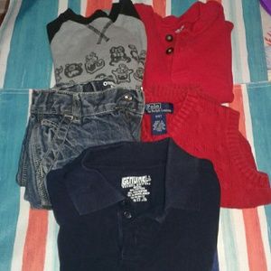 Bundle of boys 4t shirts and size 5 toddler pants