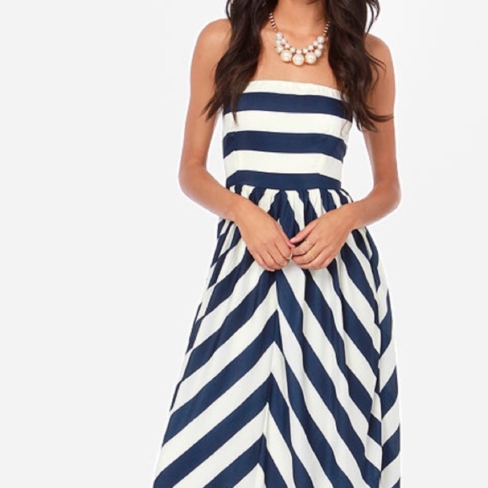 Navy/White striped maxi dress