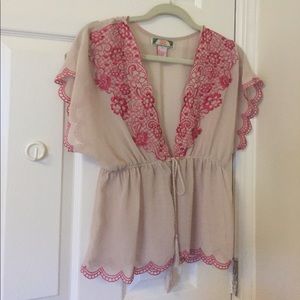 Sheer Kimono style embroidered wrap