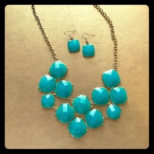 Teal statement necklace w/ matching earrings