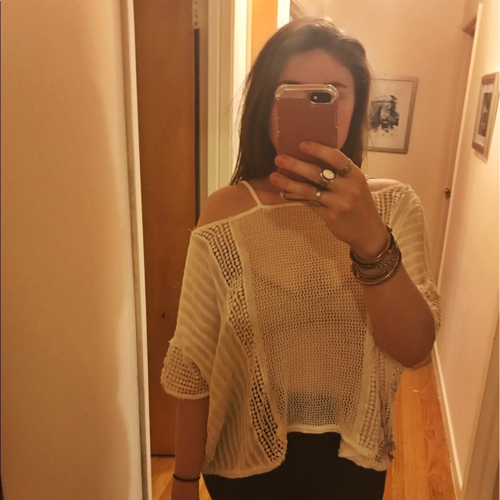 Free people white shirt w/ exposed shoulders