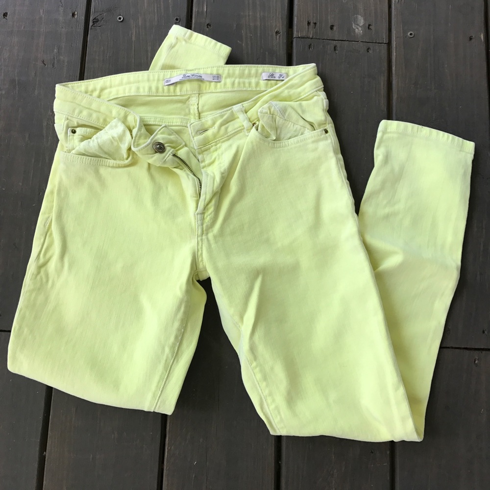 Neon yellow skinny jeans