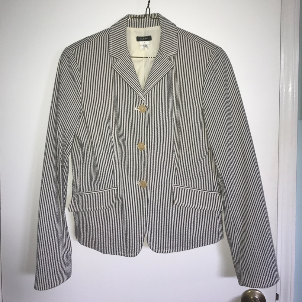 J.Crew Seersucker Navy Blue & White Cotton Blazer