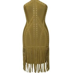 Olive Fringe Studded Dress