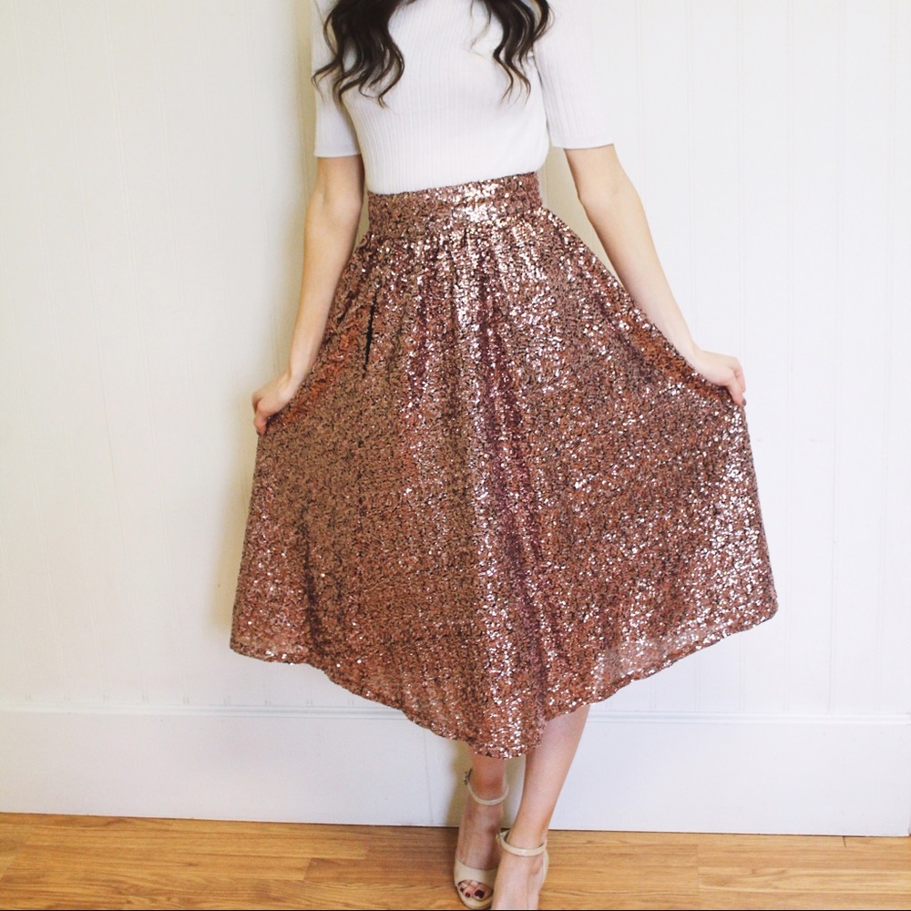 Sparkle light pink midi skirt