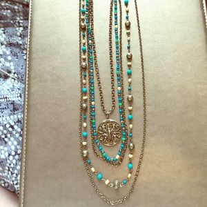 Multi-layer blue/green necklace