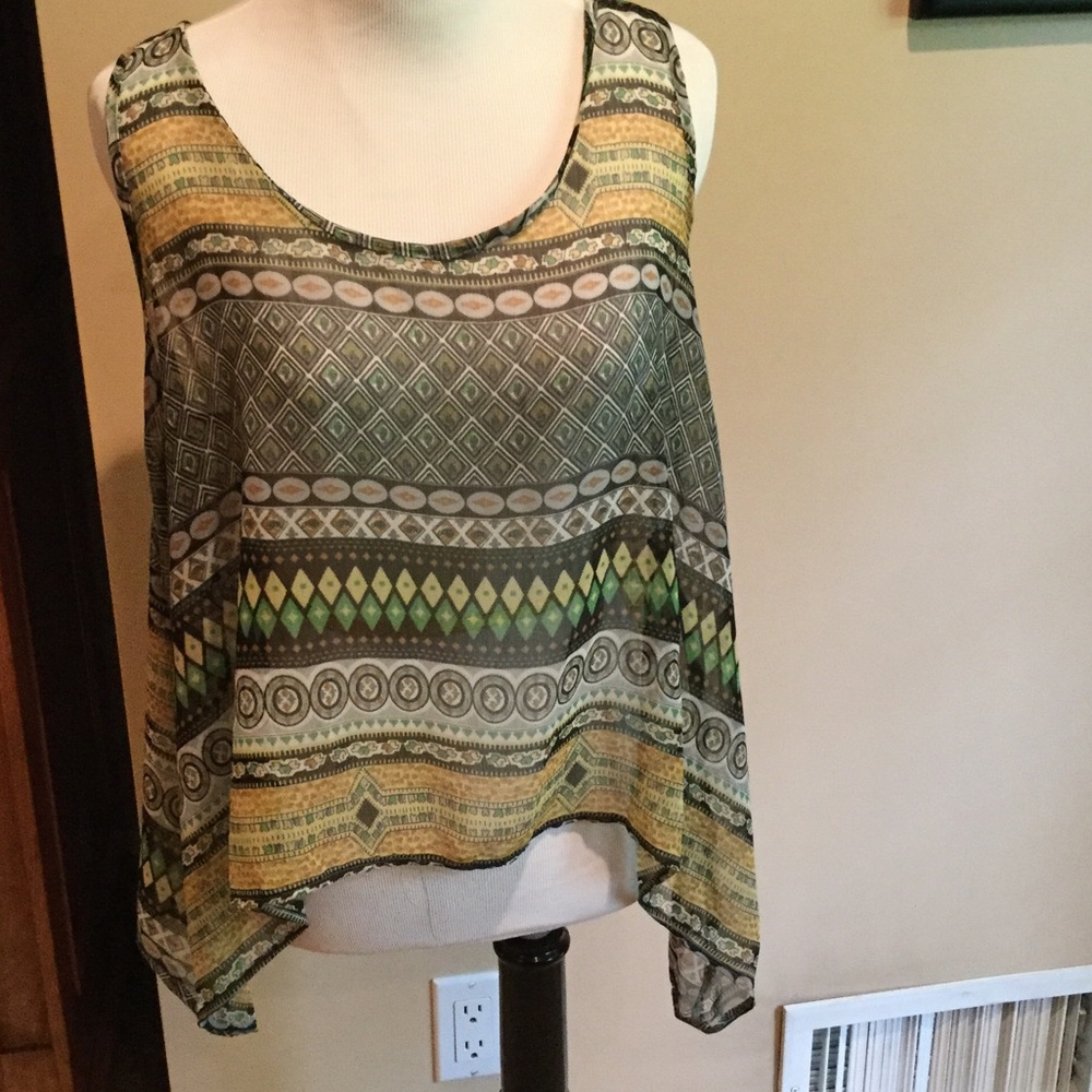Geometric Patterned Flowy Sheer Sleeveless Tank