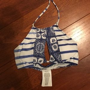 Blue and white bikini top