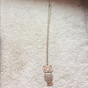 Gold long chain owl necklace