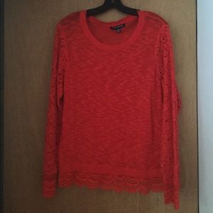 Red lace sweater, see through