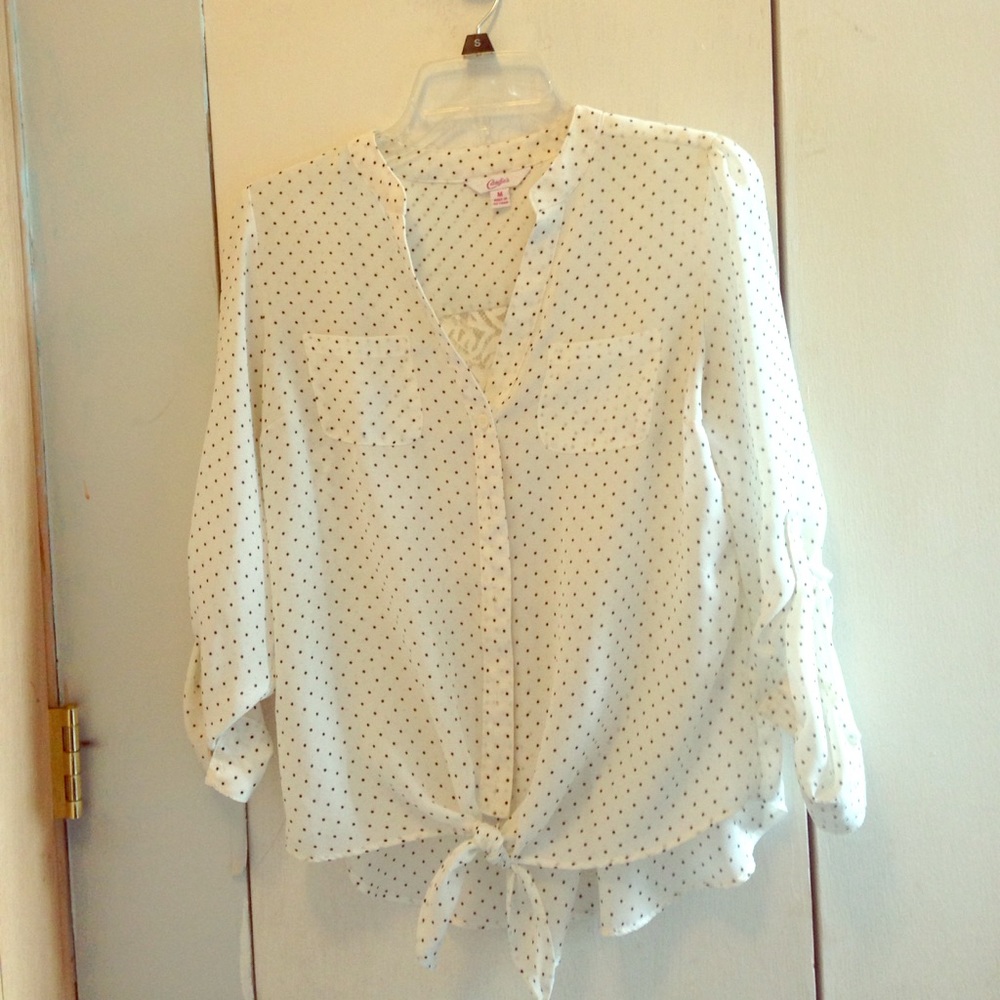 Polka dot sheer Candies shirt.