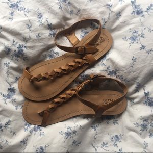 Tan braided buckled sandals