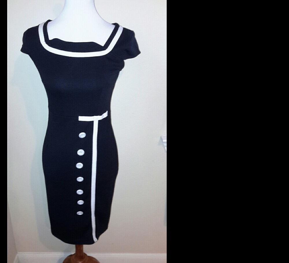 Black w white buttons pencil dress