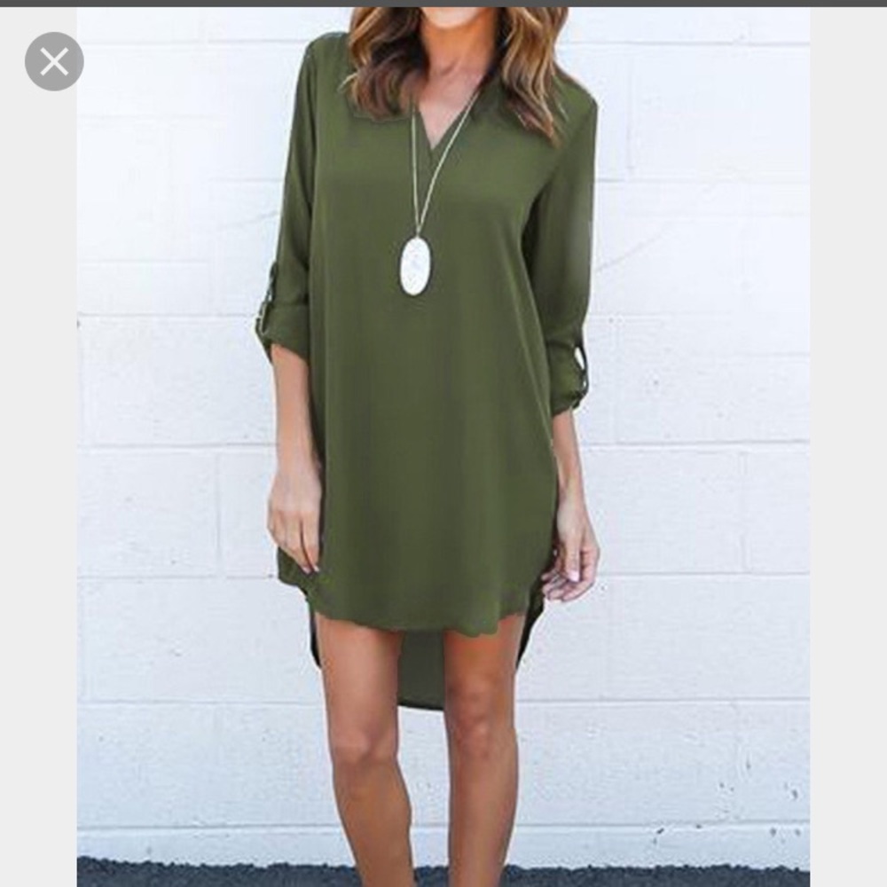 Olive green high low chiffon dress