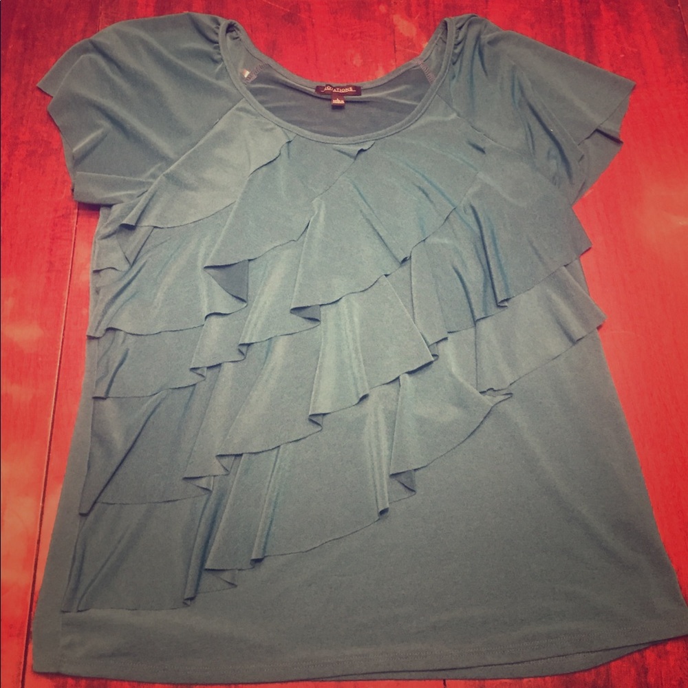 Teal ruffled shirt worn once to a wedding