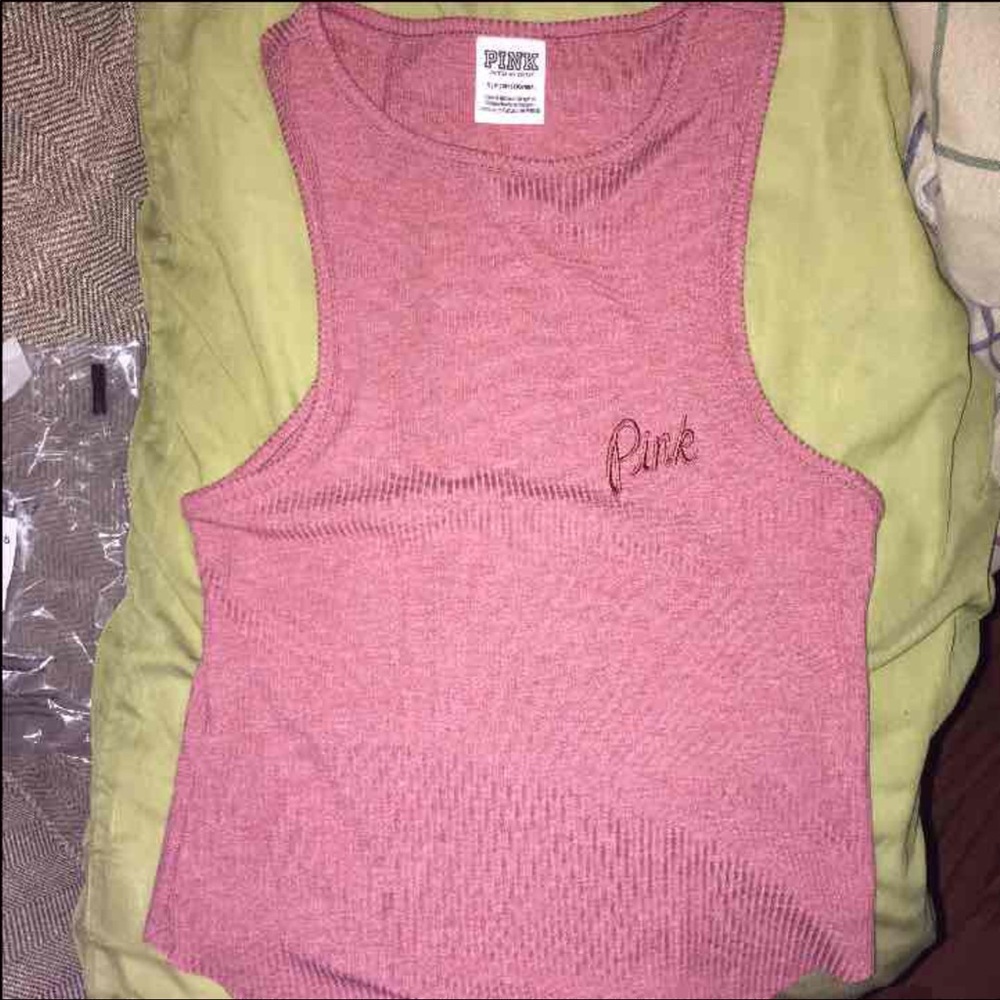 VS PINK ribbed fitted cropped tank top