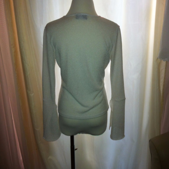 SOLD—White Italian Tie-Front Blouse/Cardigan with Flare - Picture 2 of 4