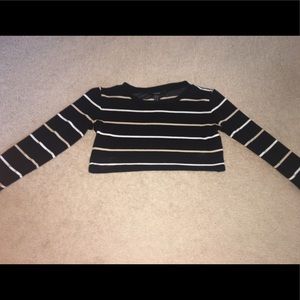 Black Striped Long Sleeve Crop Top