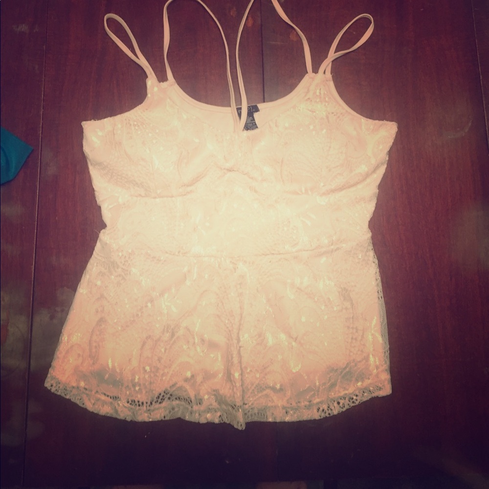 Pastel pink crop top.