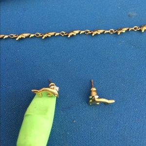 Dolphin bracelet, stud earrings,