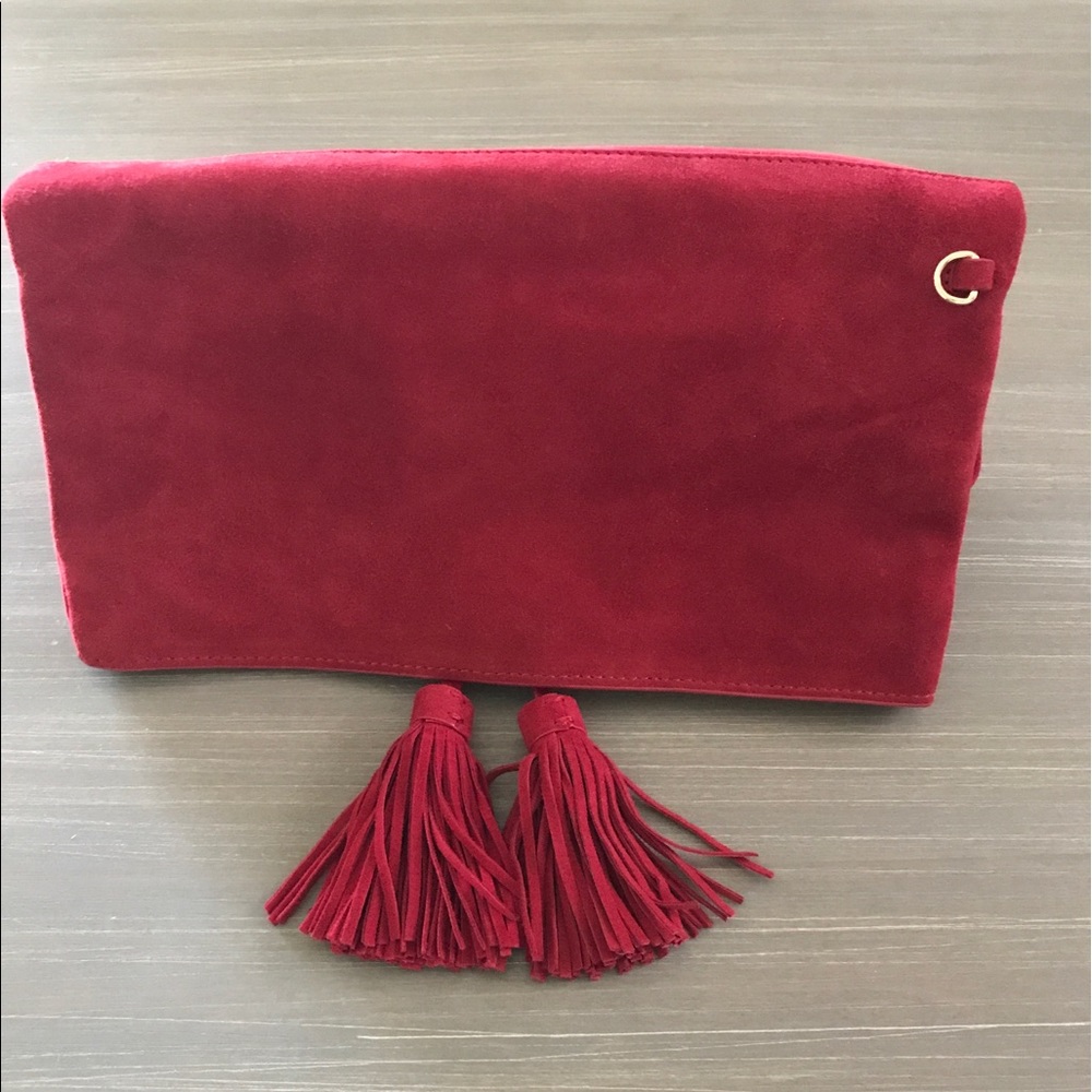 Anne Taylor red velvet clutch with tassel