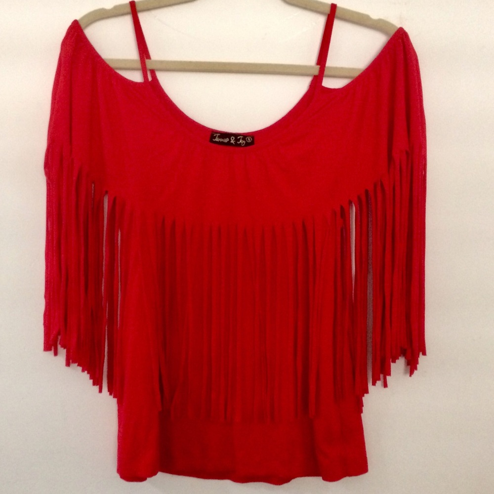 James & Joy off the shoulder fringe top.