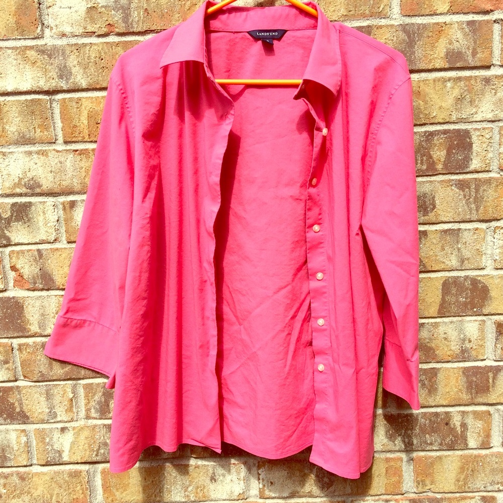 Lands' End pink button up blouse