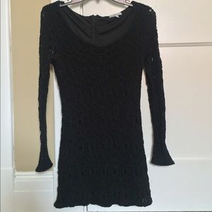 Black Long Sleeve Short Black Dress