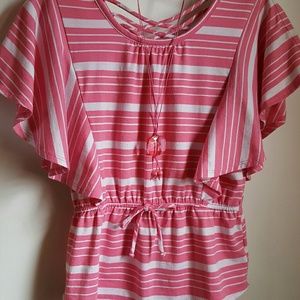 Coral & White Striped Butterfly Shirt