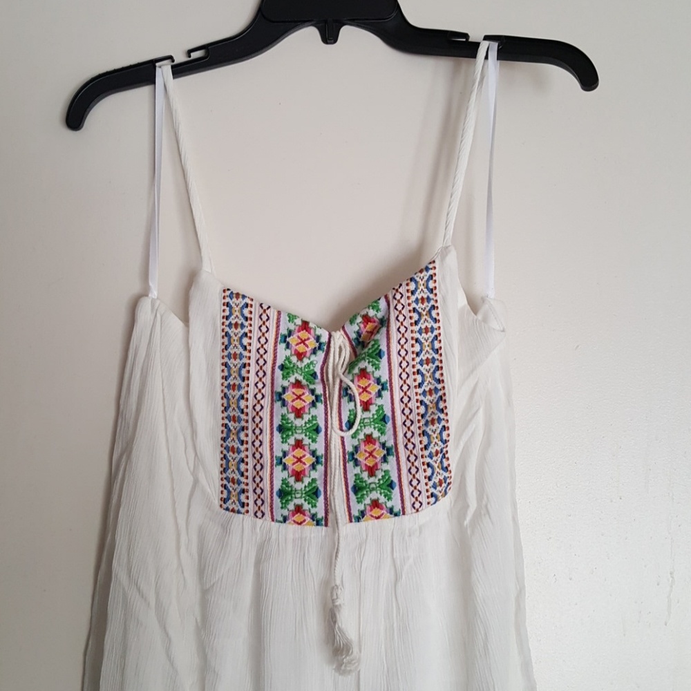 Ivory dress with colorful front stitching