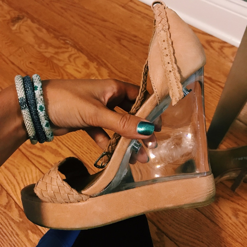 Jeffrey Campbell nude wedges with glass wedge