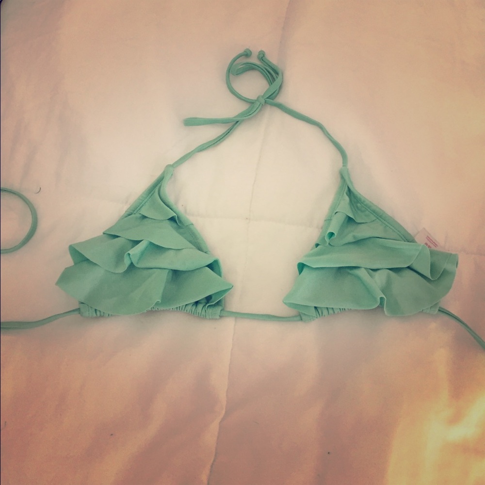 Bathing suit top string ties ruffled , minty green