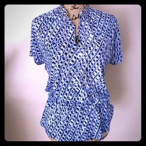 NWT Michael Kors Blue/White Peplum Top Sz S