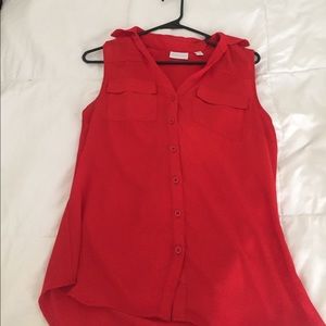 Sleeveless button up red blouse
