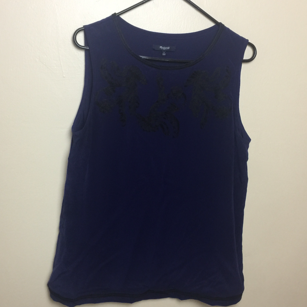 Madewell Women Navy Sleeveless Silk Blouse